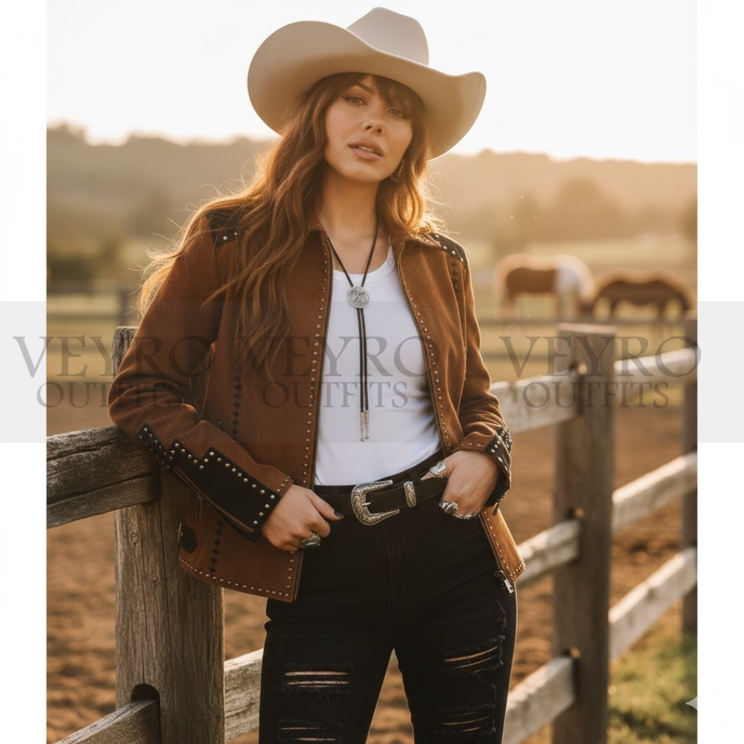 The Sierra Suede Moto Jacket – Two-Tone Western Biker Jacket in Tobacco Brown & Black