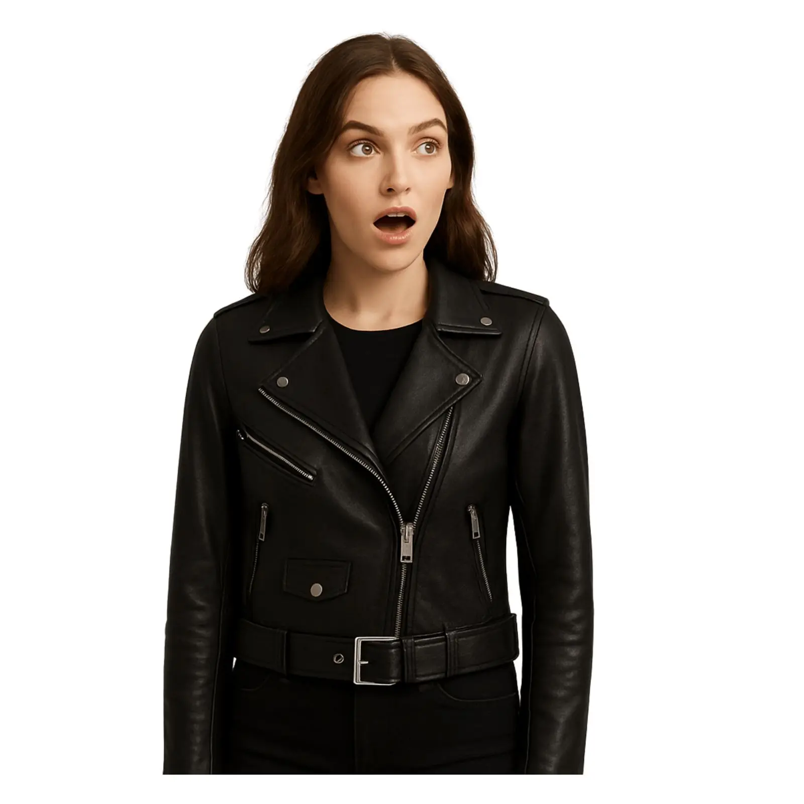 Women’s Black Cowhide Biker Leather Jacket