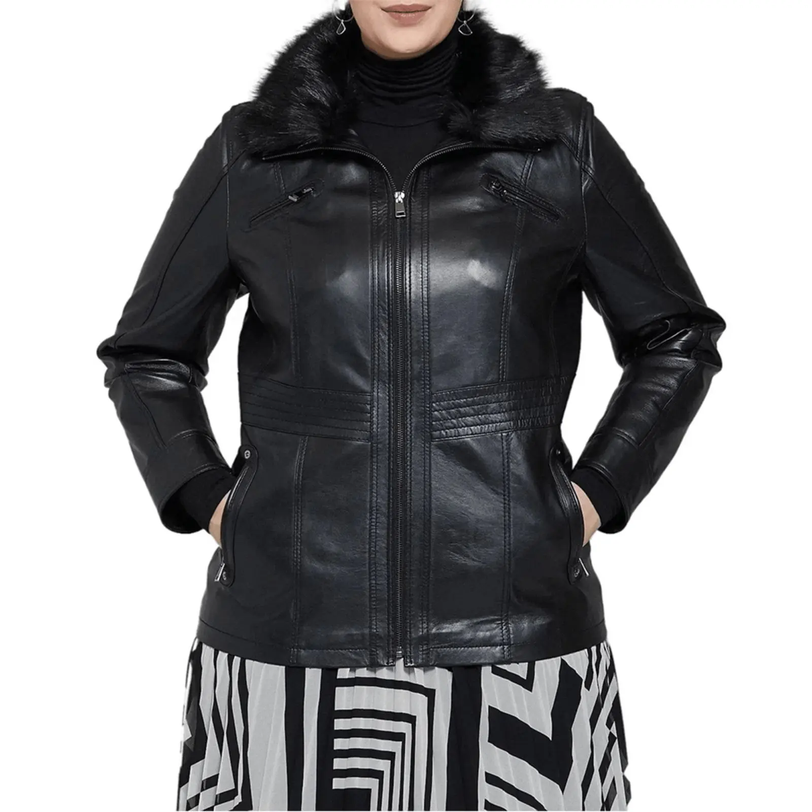 Women’s Black Sheepskin Coat – Fur Collar