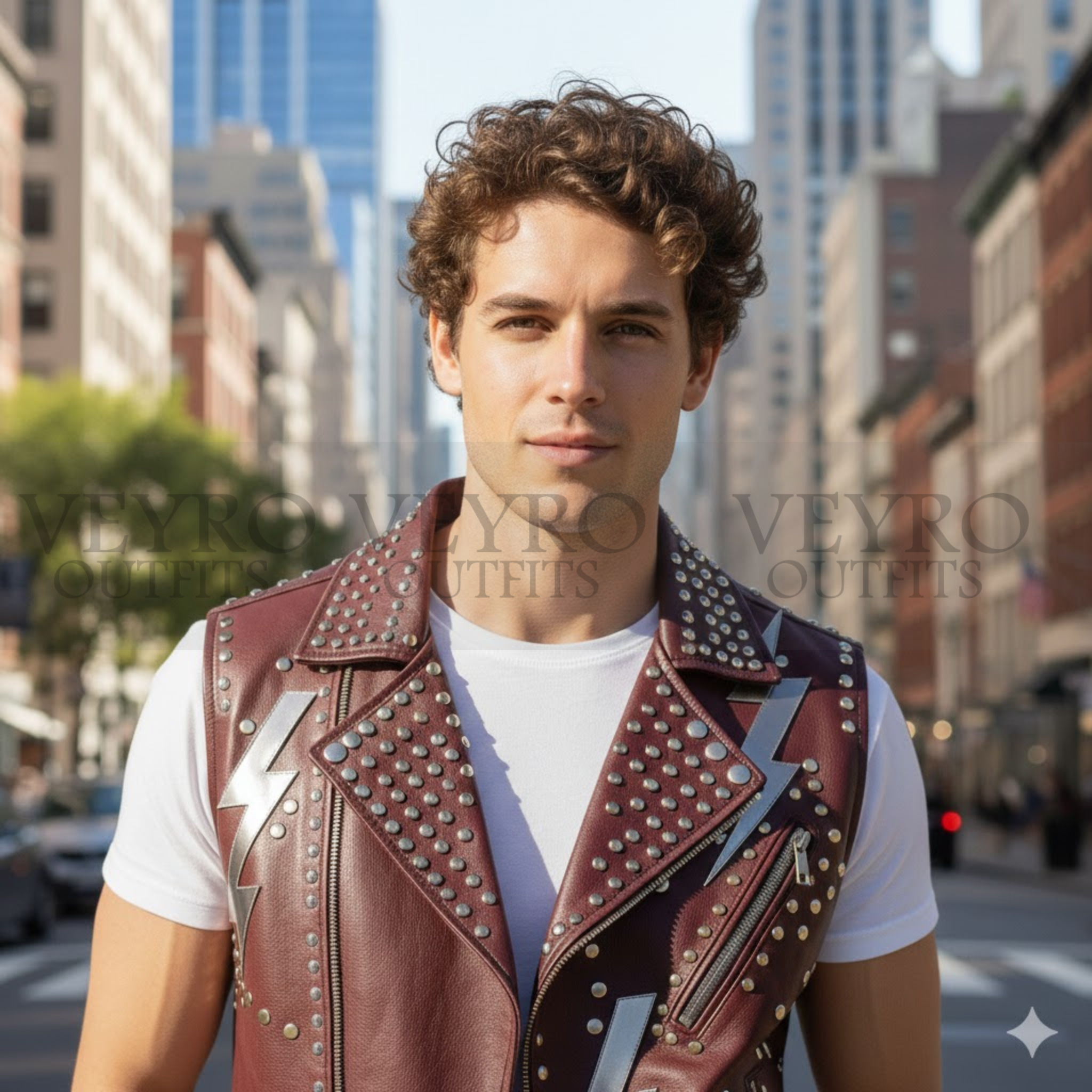 The Voltage Vest – Studded Leather Biker Cut