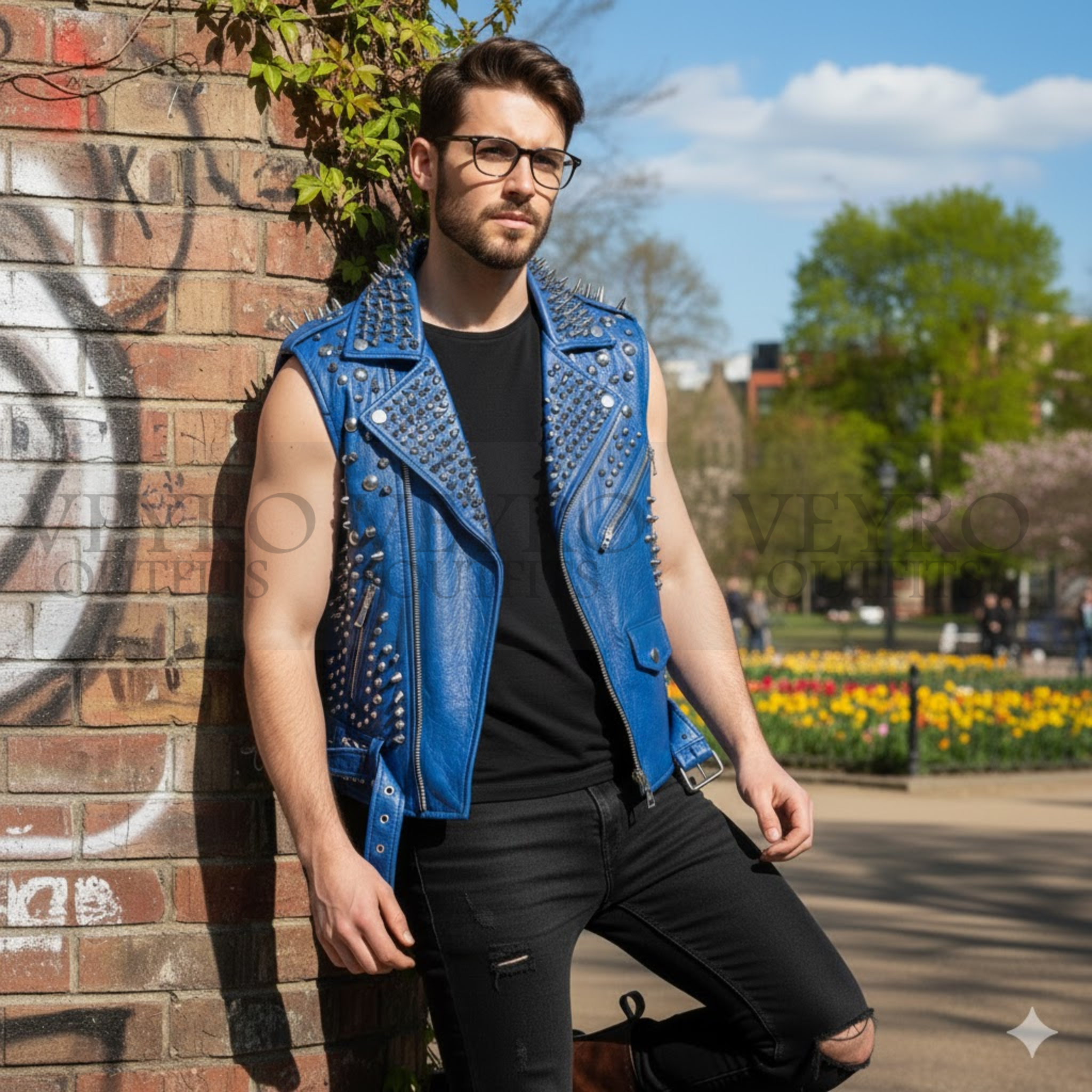The Cobalt Punisher Vest Jacket -Studded Punk Leather Biker Jacket