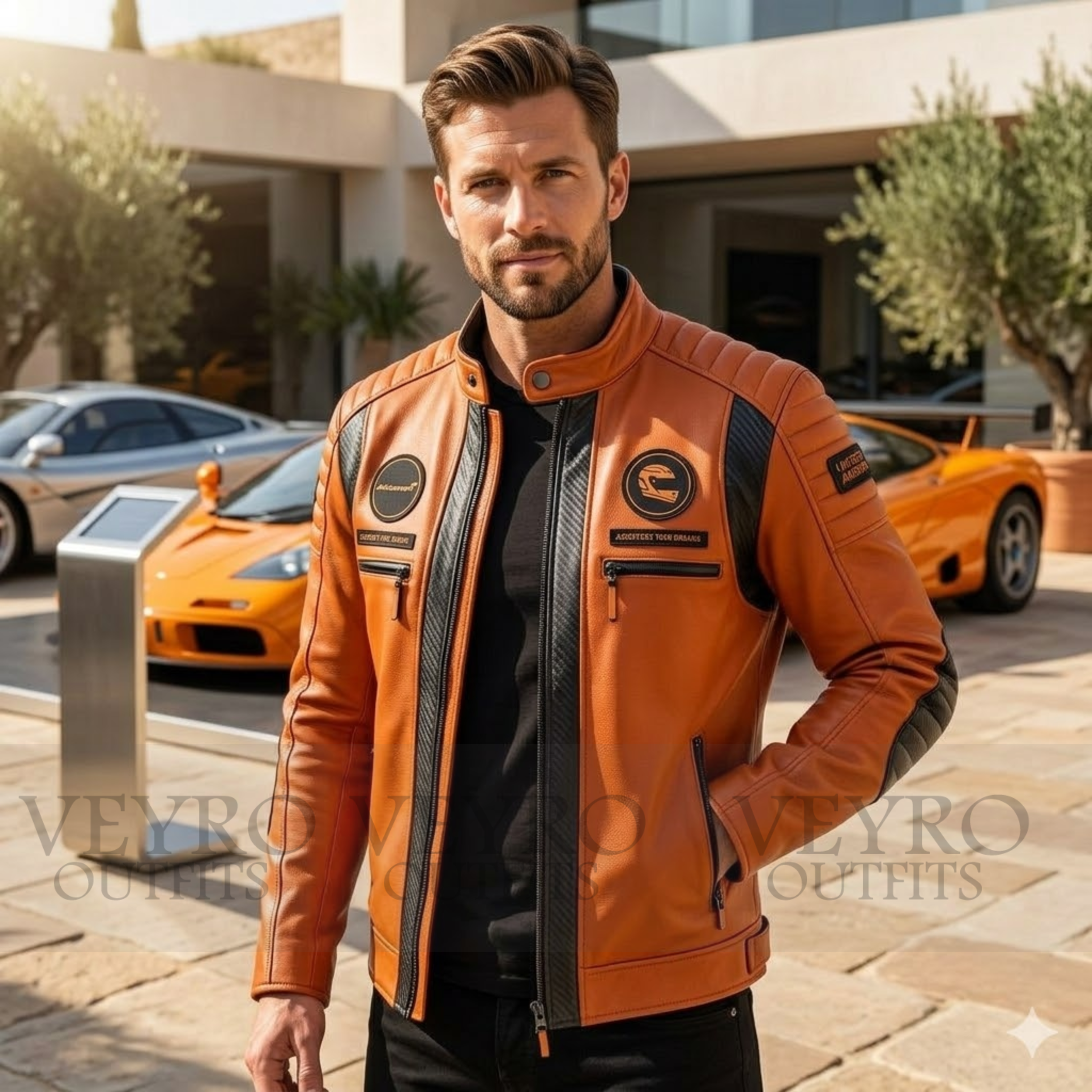 Velocity Pro Carbon-Infused Leather Racer Jacket – Papaya Orange