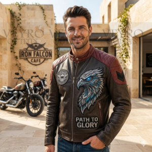 Men's Embroidered Leather Biker Jacket