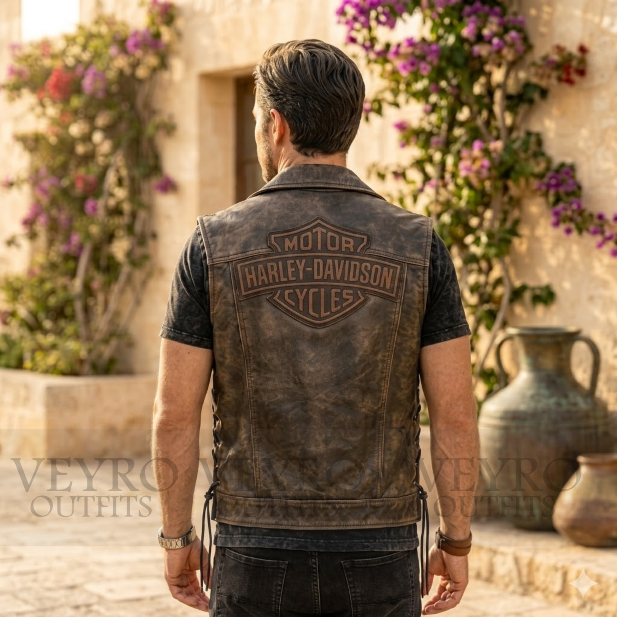 men's biker leather vest