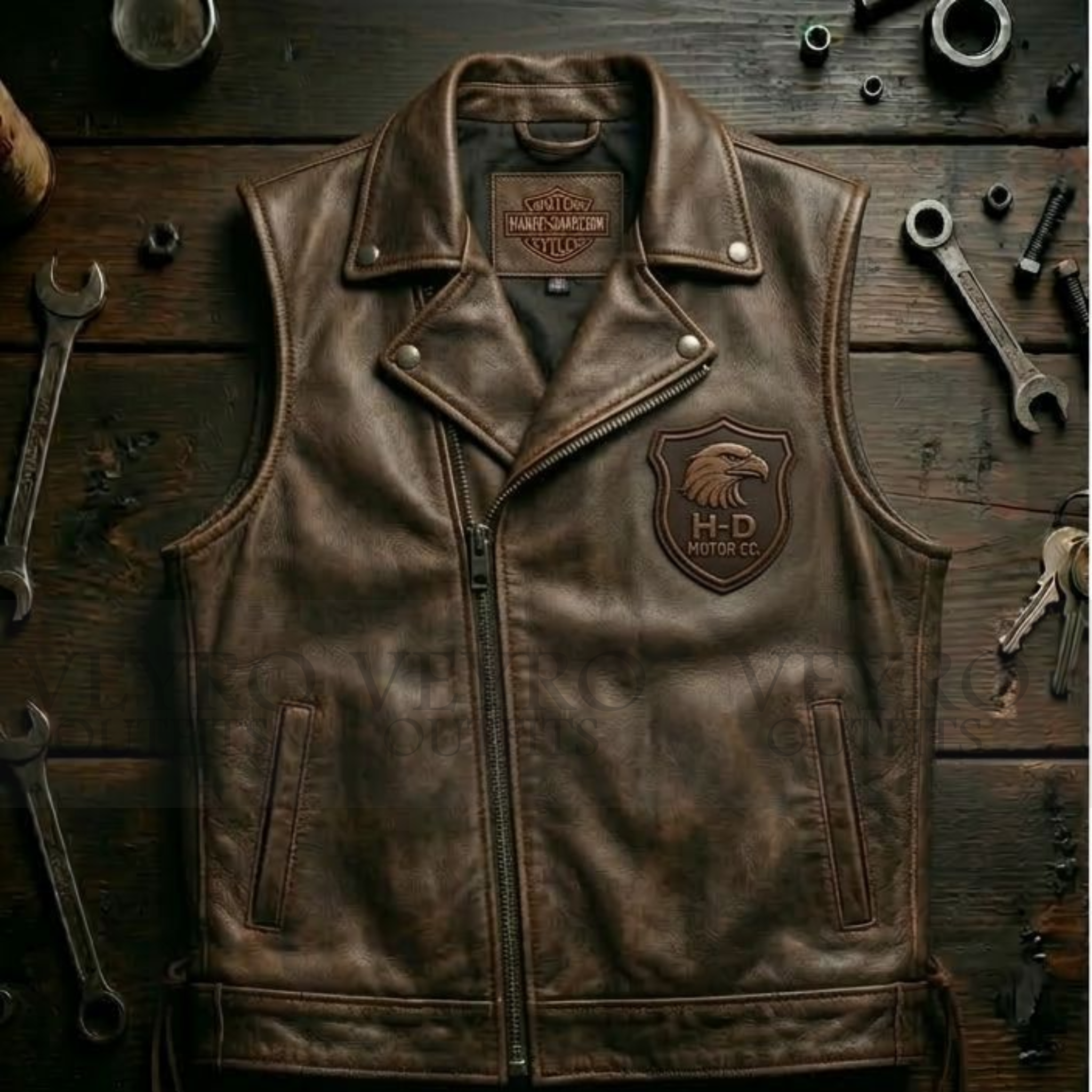 men's biker leather vest