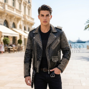 studded skull biker jacket