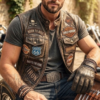 Distressed Leather Biker Vest