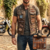 Distressed Leather Biker Vest
