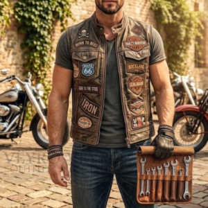 Distressed Leather Biker Vest