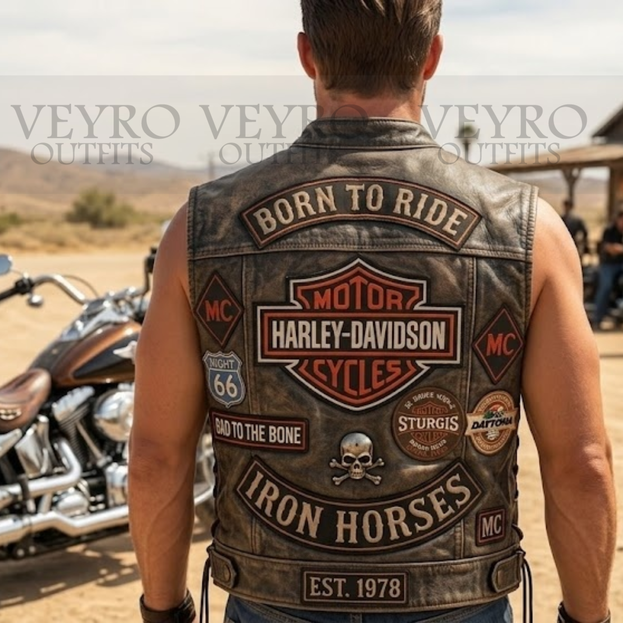 Men's leather biker vest