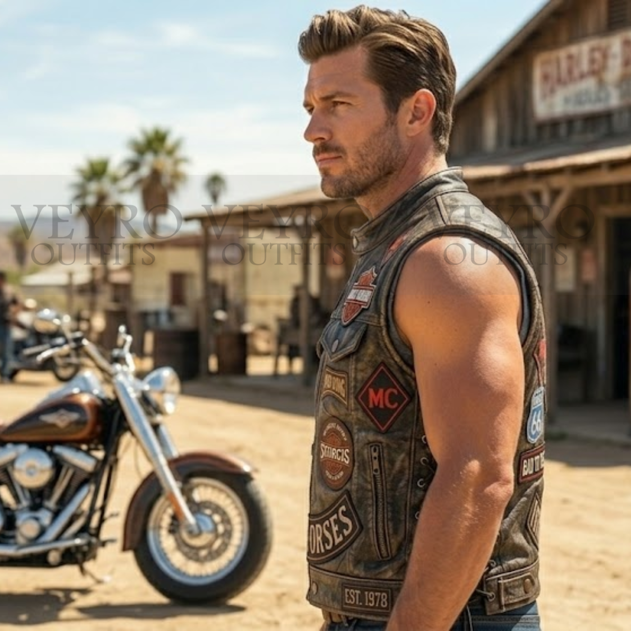 Men's leather biker vest