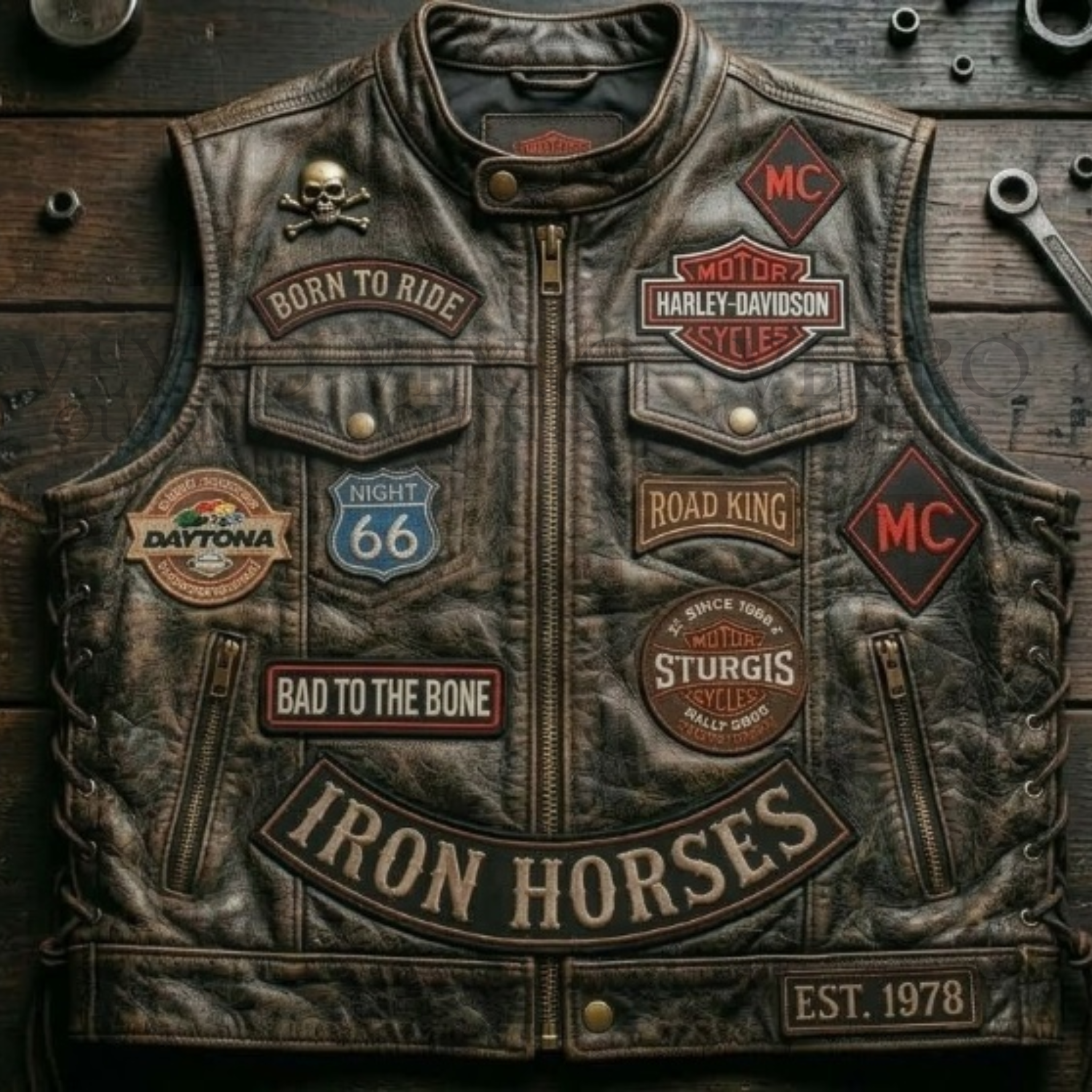 Men's leather biker vest