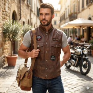 Distressed Leather Biker Vest