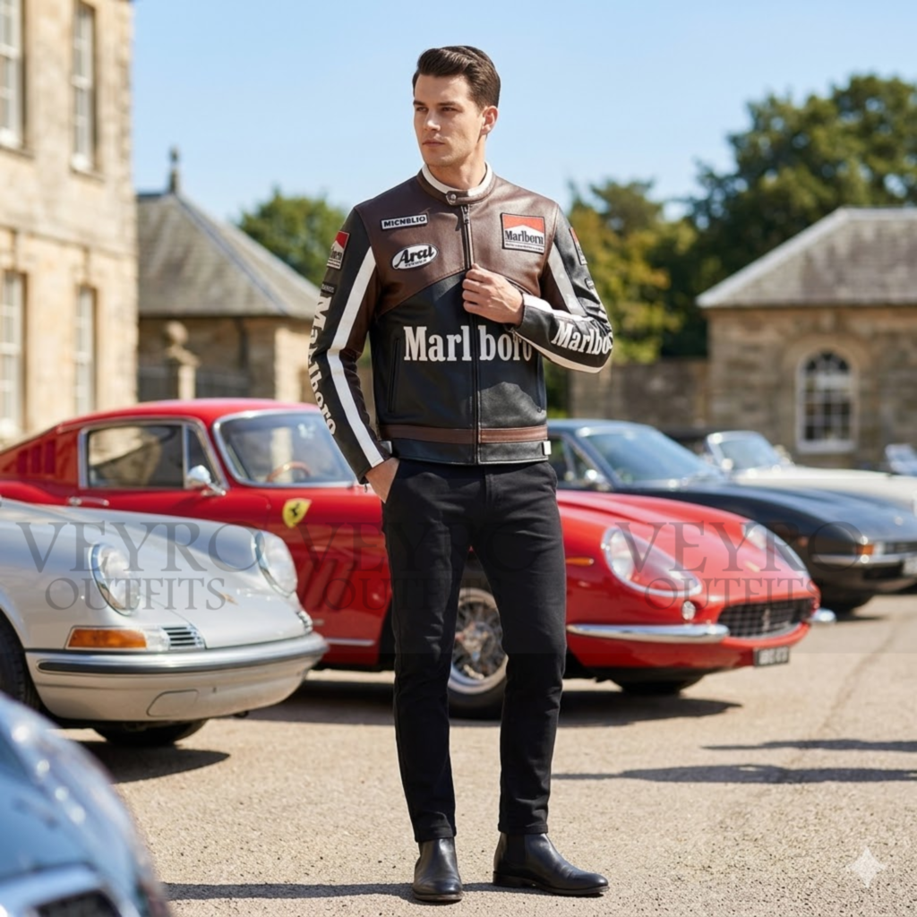 Racing Leather Jacket – Stunning 90s Marlboro| Veyro Outfits