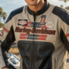 cream perforated leather racing jacket