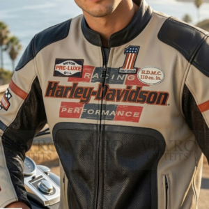 cream perforated leather racing jacket