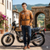 Vintage-style racing leather jacket