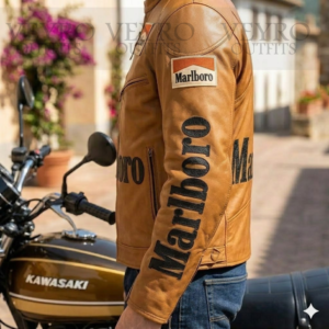 Vintage-style racing leather jacket