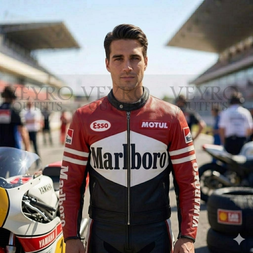 Marlboro Yamaha Racing Leather Jacket –3 Protective Layers