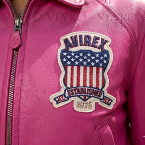 hot pink leather varsity jacket