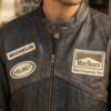 Distressed vintage racing leather jacket