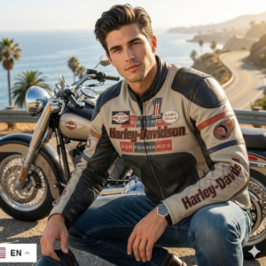 cream perforated leather racing jacket