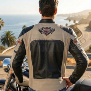 cream perforated leather racing jacket
