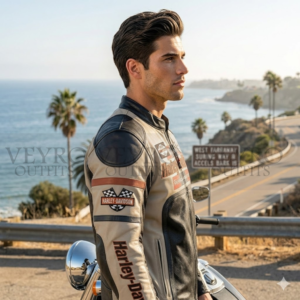 cream perforated leather racing jacket
