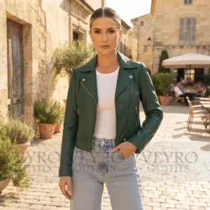 Green Leather Jacket Womens