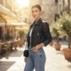 women's cropped leather jacket