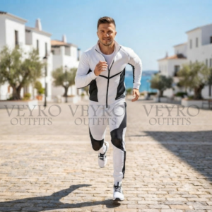 Men's Athletic Track Jacket - Stratus Air Full-Zip White & Black