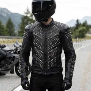 armored studded leather racing jacket