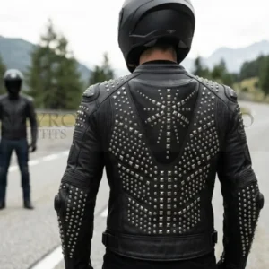 armored studded leather racing jacket