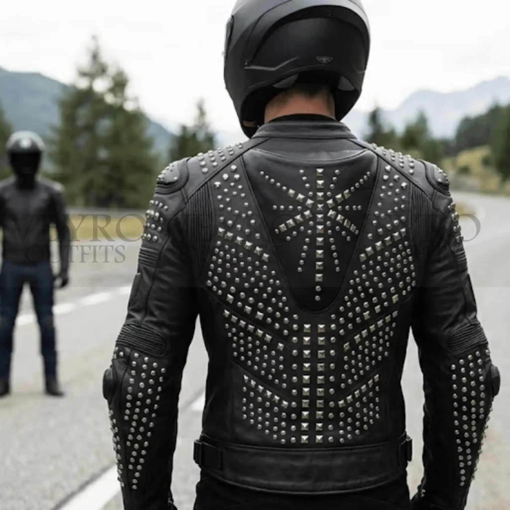 armored studded leather racing jacket
