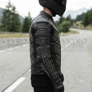 armored studded leather racing jacket