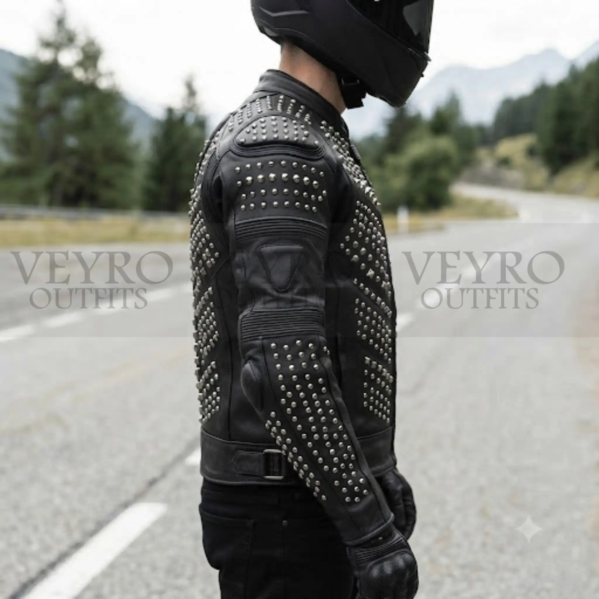armored studded leather racing jacket