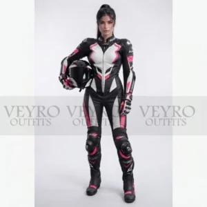 Women's leather racing suit with knee sliders