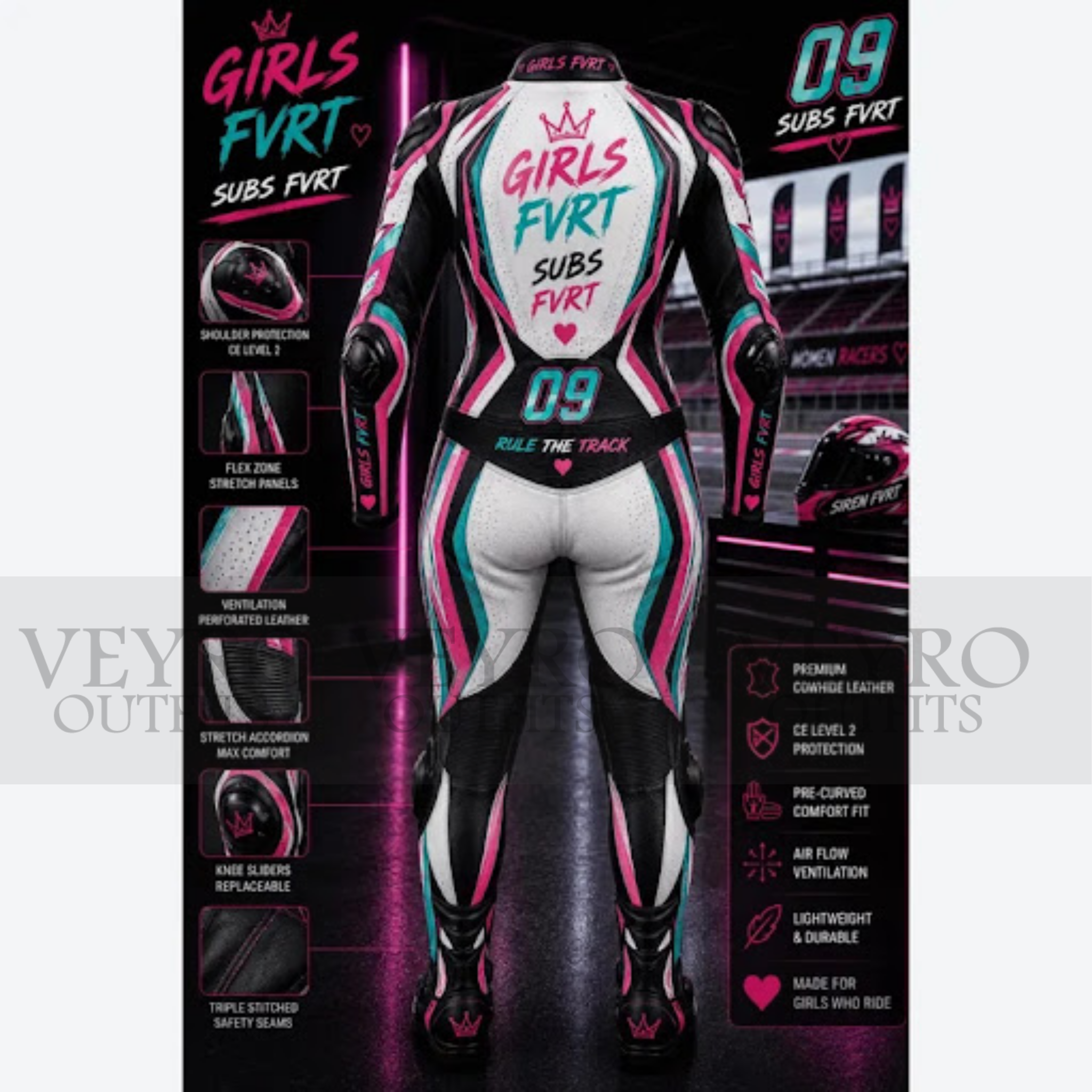 Women's motorcycle racing suit with CE armor