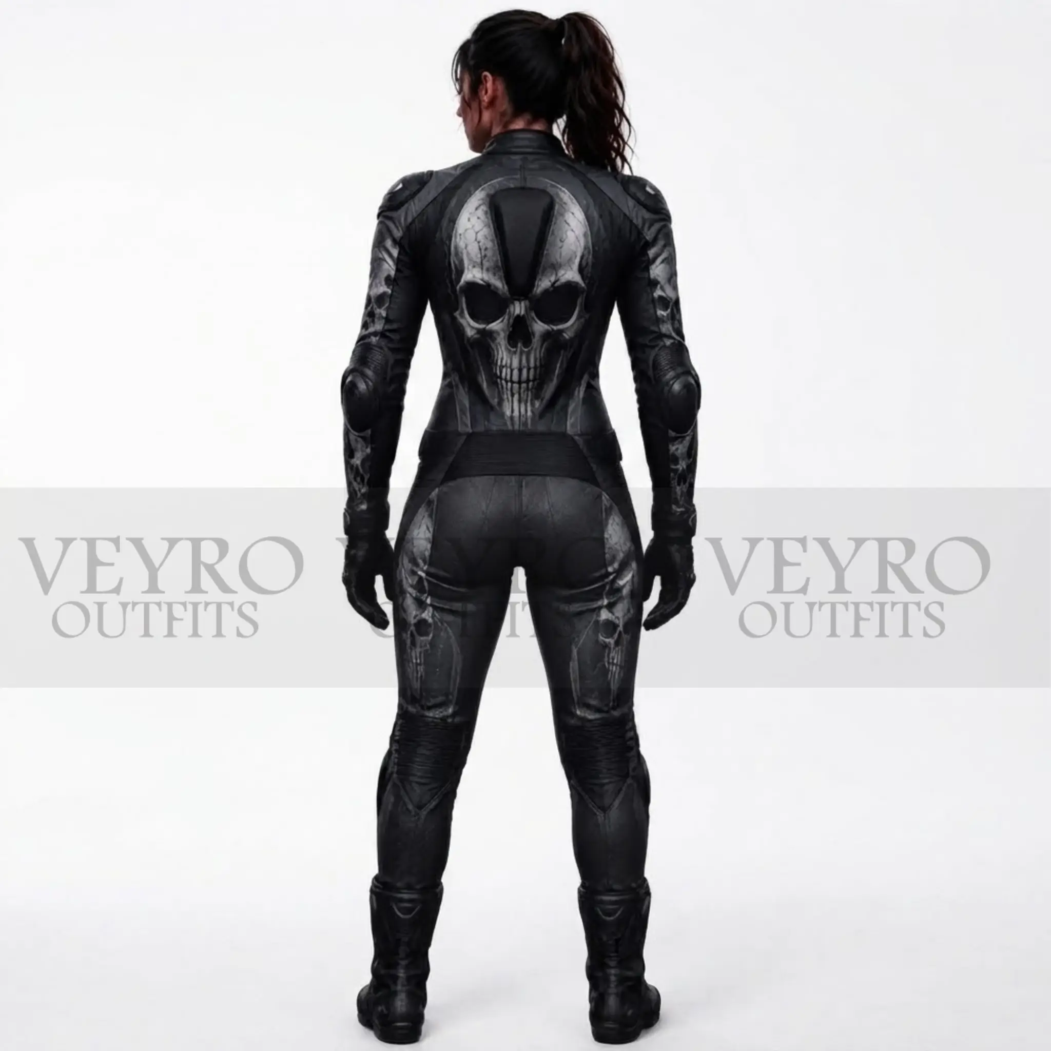 women's skull leather racing suit