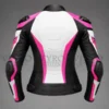 Pink white moto jacket back