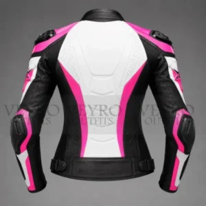 Pink white moto jacket back