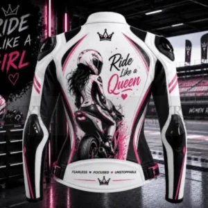 Ride Like a Queen white motorcycle jacket