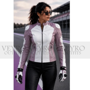 women's dual-tone leather racing jacket