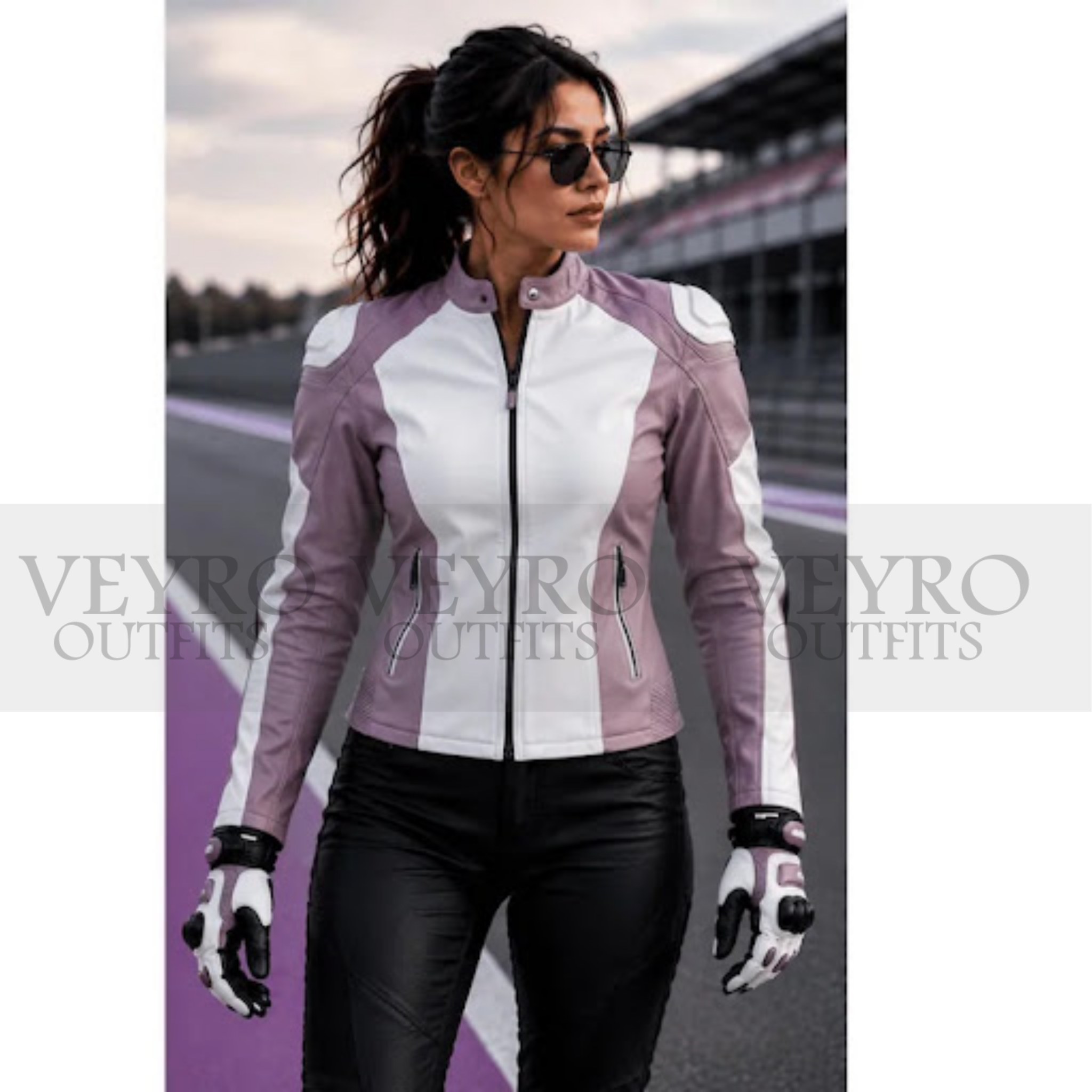 women's dual-tone leather racing jacket