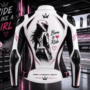 Women's White Leather Racing Jacket