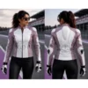 White purple moto jacket on woman